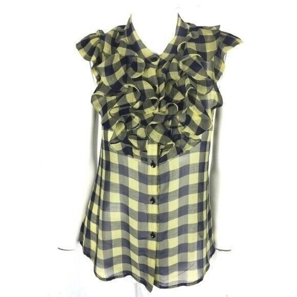 ZOA‎ New York Plaid Ruffle Blouse Small Sleeveless Cottagecore Chic